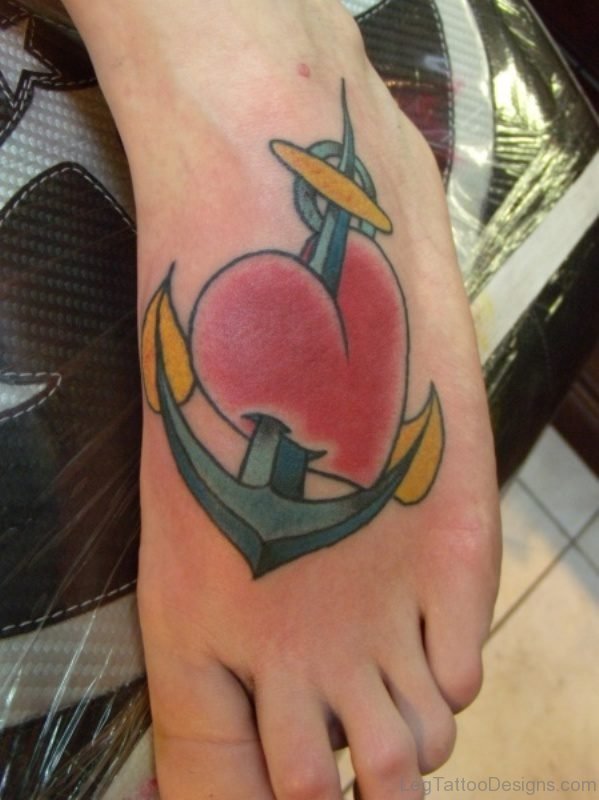 Heart Anchor Foot Tattoo