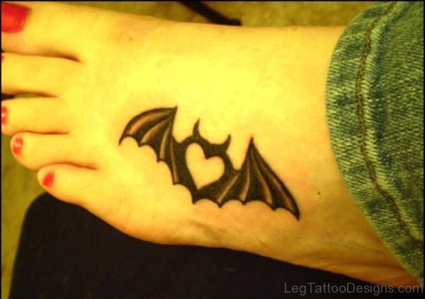 Heart Bat Tattoo On Foot