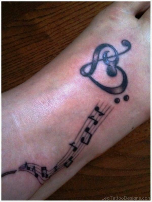 Heart Music Tattoo On Foot