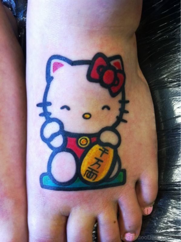 Hello Kitty Cat Tattoo On Foot
