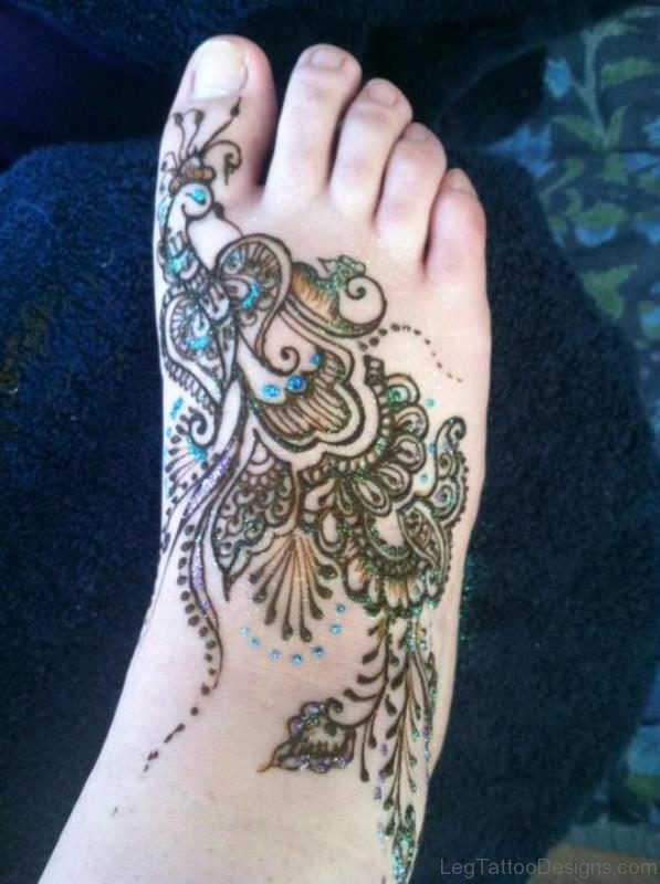 Henna Peacock Tattoo On Foot