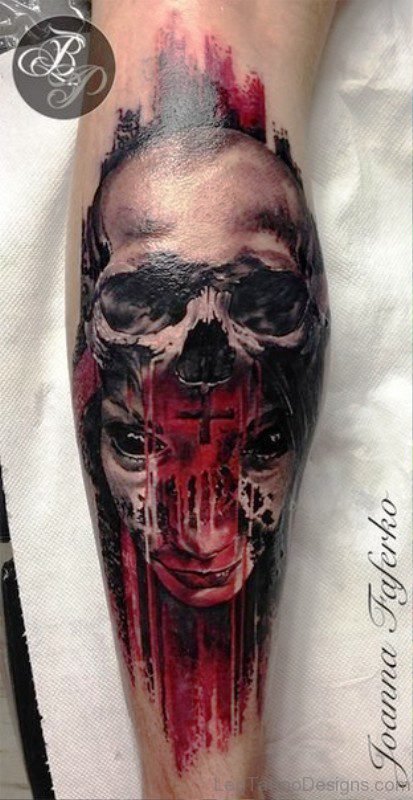 Horror Creepy Evil Tattoo On Leg
