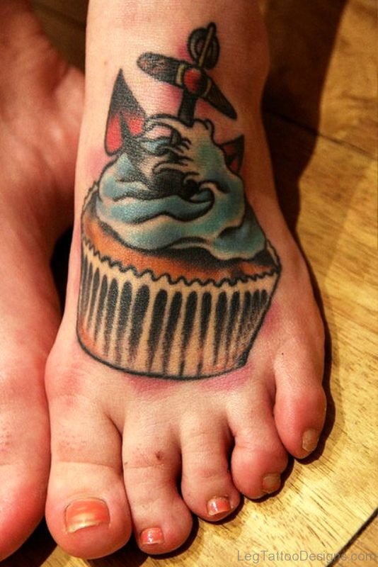 Huge Cupcake Tattoo On Foot
