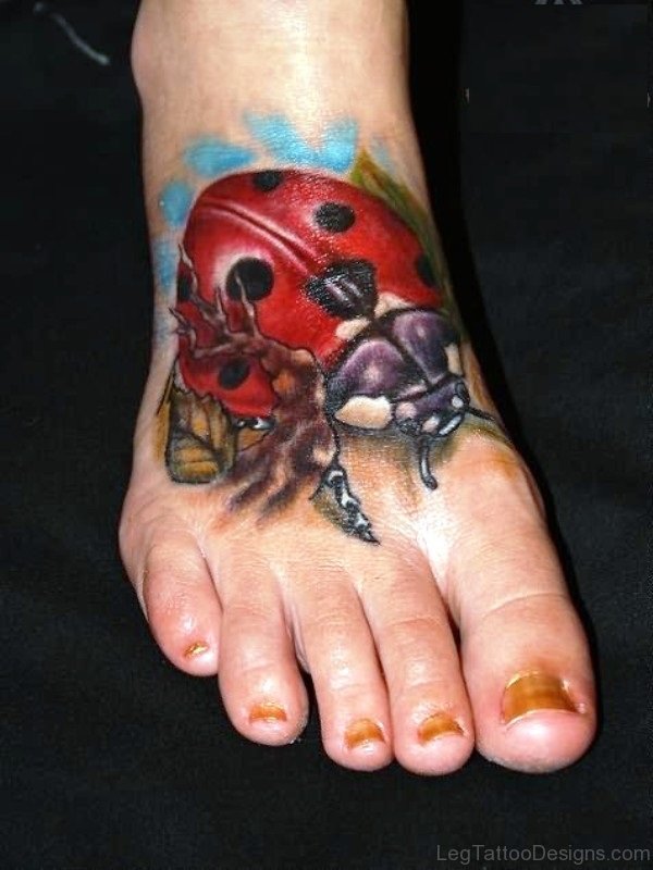 Huge Ladybug Tattoo On Foot