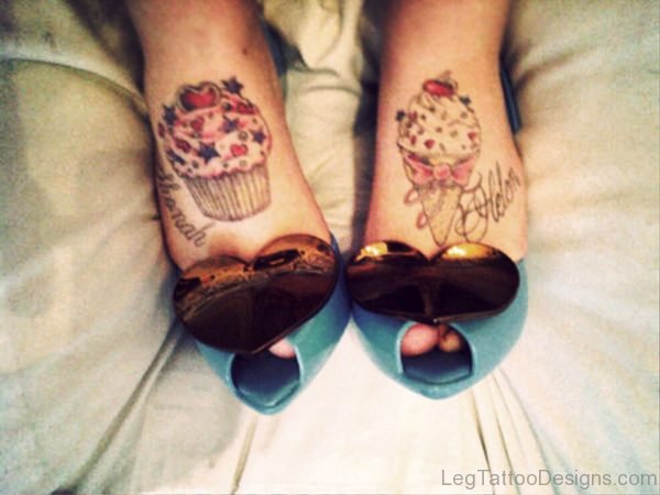 Ice Cream And Cupcake Tattoo On Foot