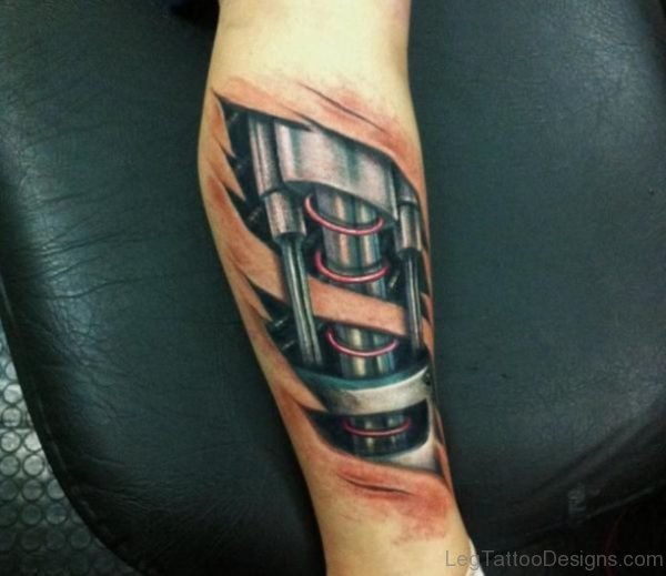 Image Of Biomechanical Tattoo Design On Leg