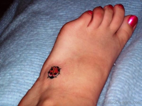 Image Of Ladybug Tattoo On Foot
