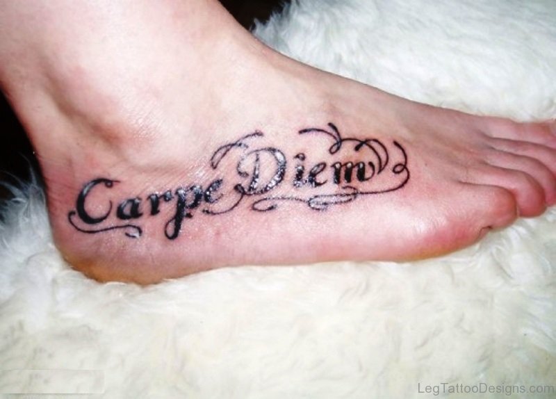Impressive Carpe Diem Tattoo On Foot
