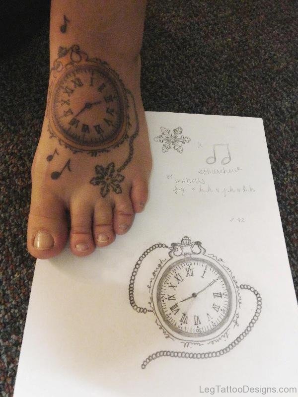 Impressive Clock Tattoo On Foot