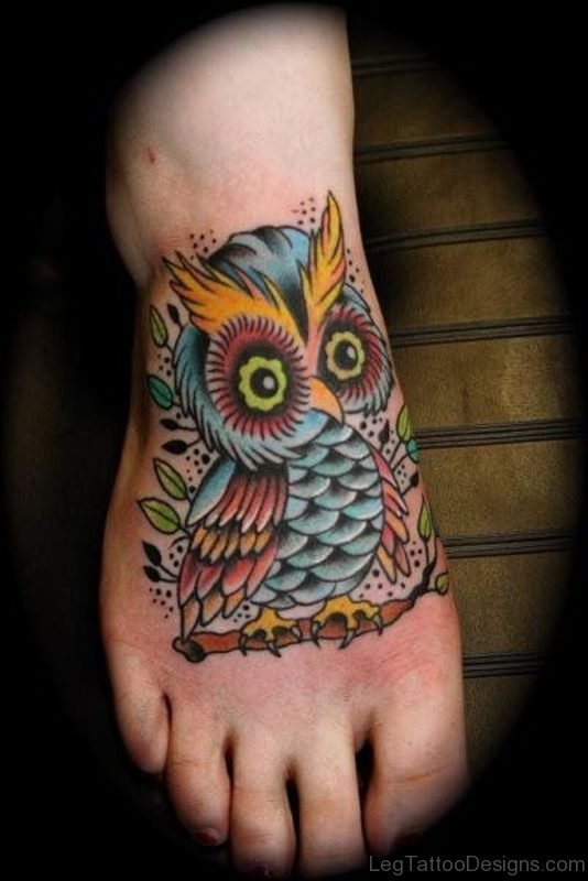 Impressive Owl Tattoo On Foot