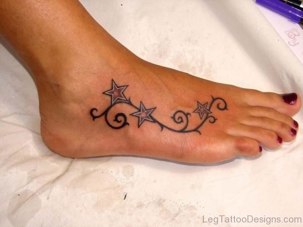 Impressive Star Tattoo On Foot