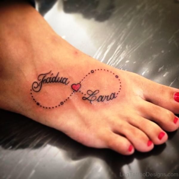 Infinity Pink Heart Tattoo On Foot