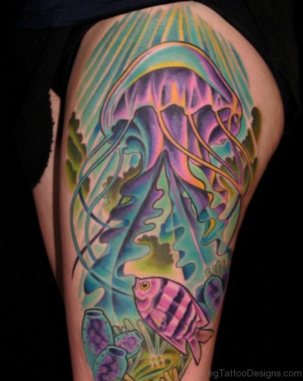 Jelly Fish Tattoo on Thigh