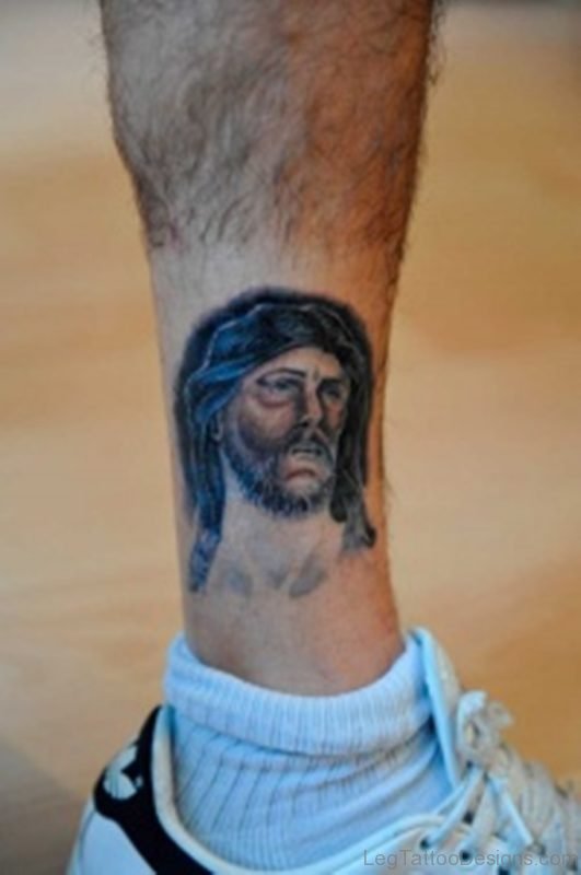 Jesus Tattoo On Leg