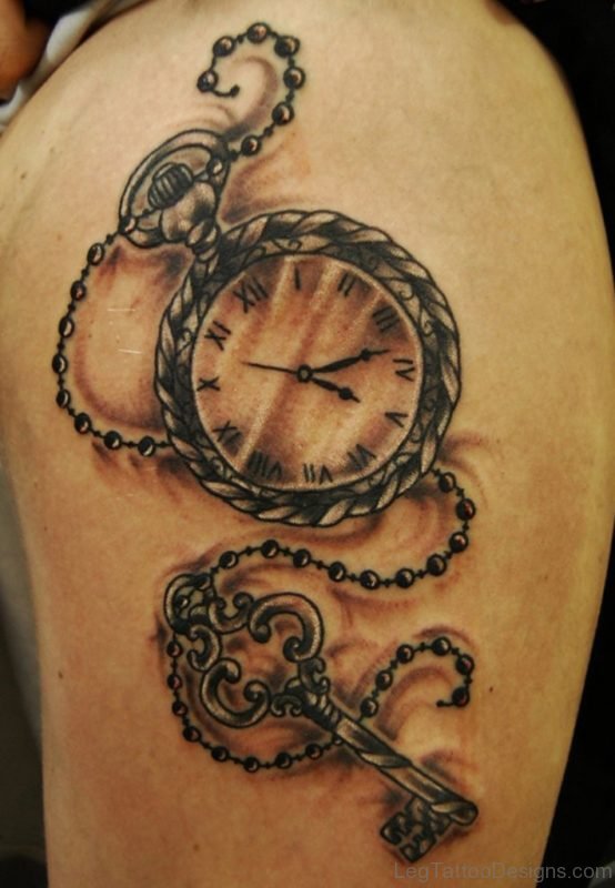 Key And Clock Tattoo