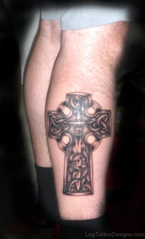 Knot Celtic Cross Tattoo On Leg