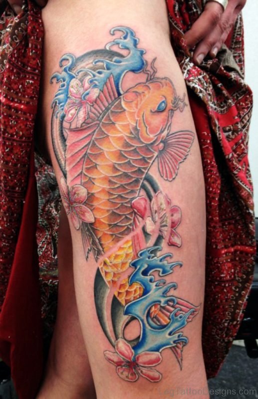 Koi Fish Leg Tattoo Design
