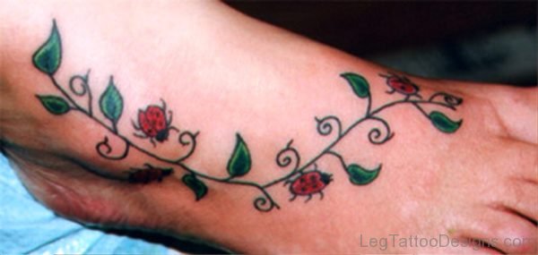 Ladybugs Tattoos With Leaves