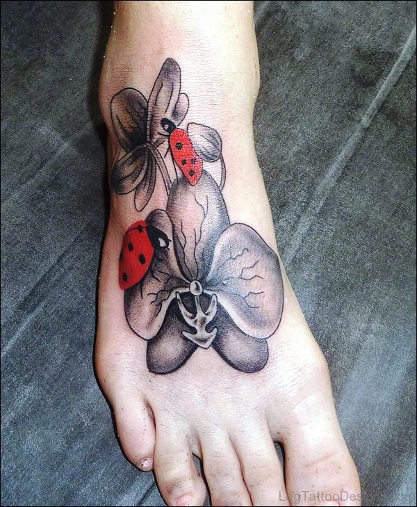 Ladybugs With Flowers Tattoo