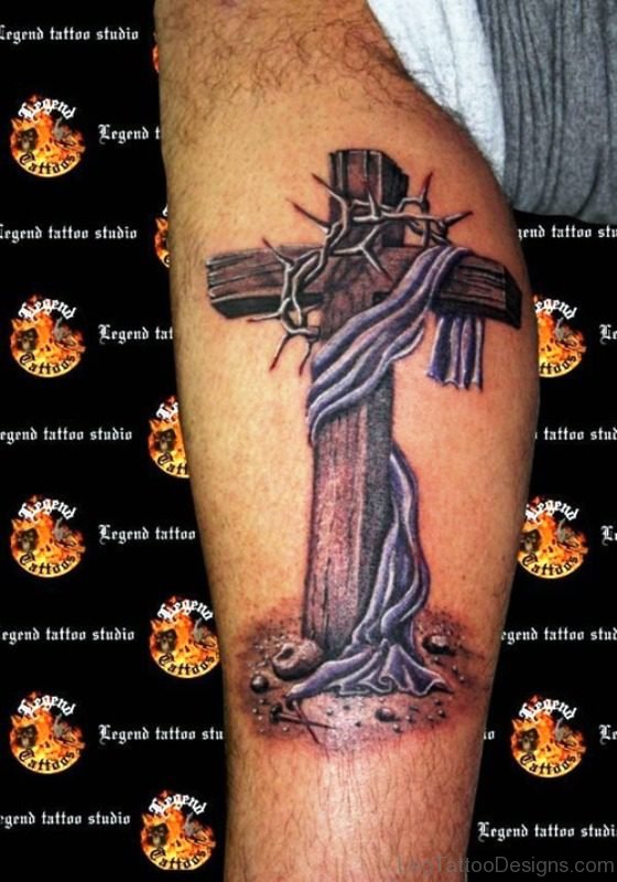 Large Cross Tattoo On Leg