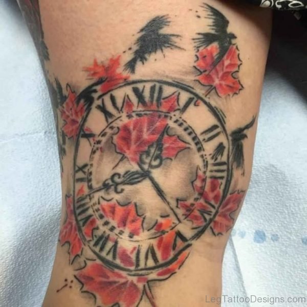 Leaf And Clock Tattoo