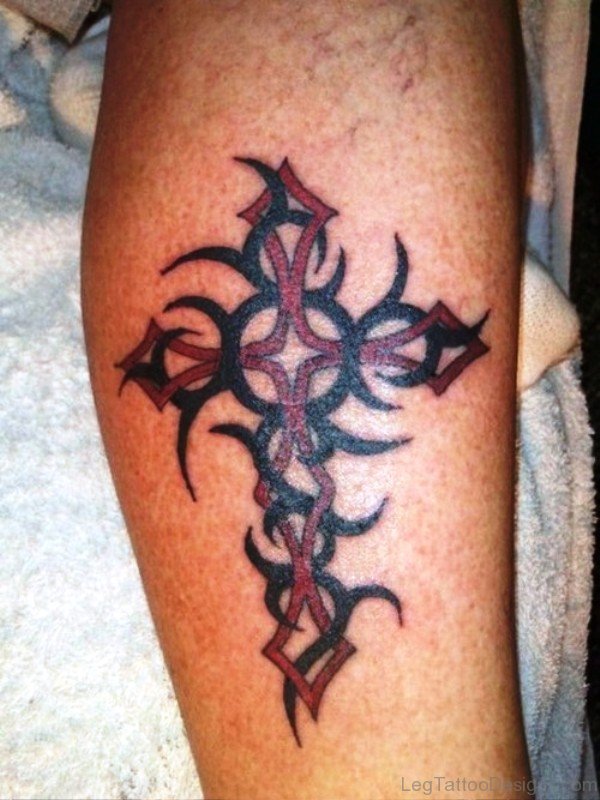 Leg Cross Black And Red Tattoo Design