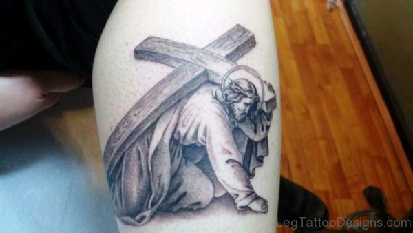 Leg Cross Jesus Tattoo Design