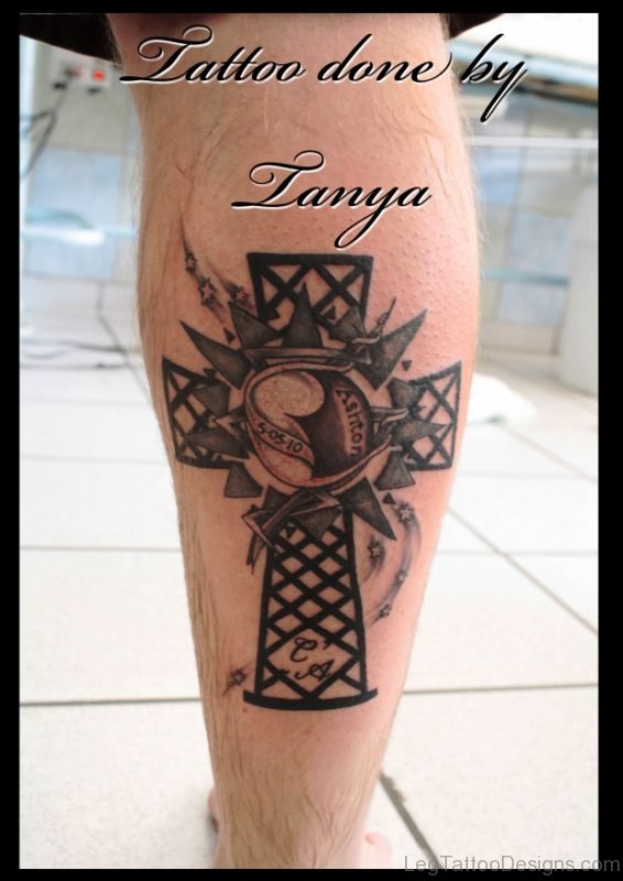 Leg Custom Cross Tattoo