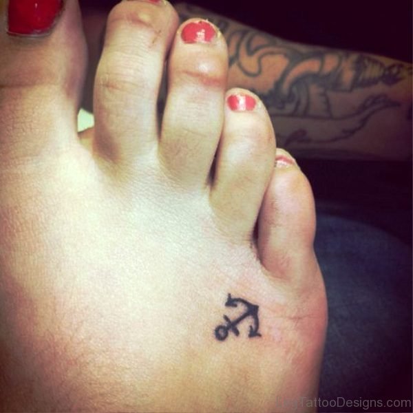 Little Anchor Tattoo On Foot