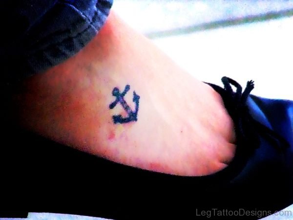 Little Black Anchor Tattoo On Foot