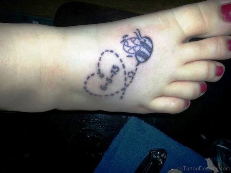 Little Black Bee Tattoo On Foot