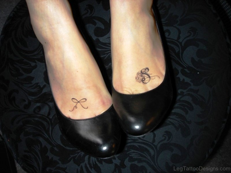 Little Black Bow Tattoo On Foot