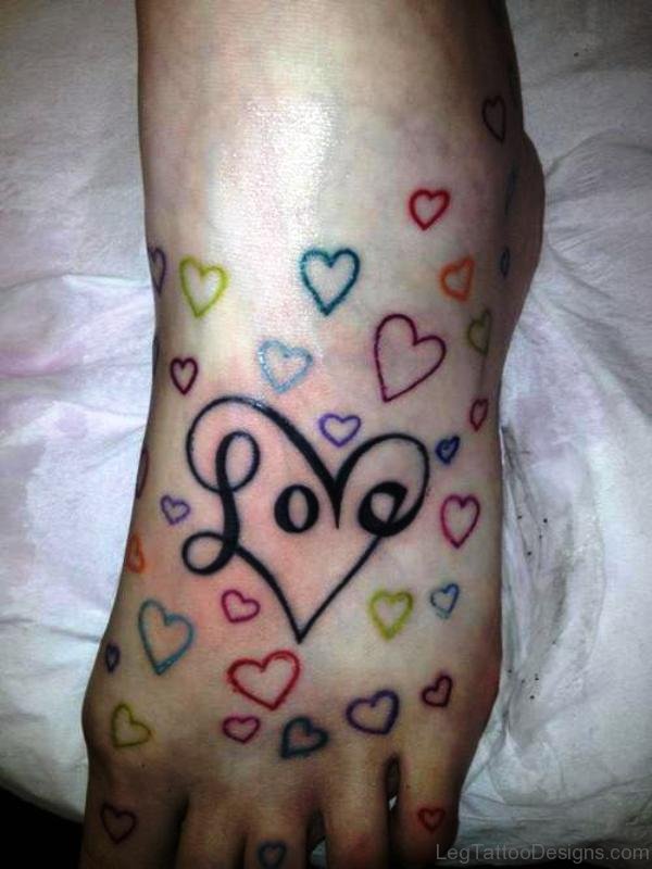 Little Colorful Hearts Tattoo On Foor
