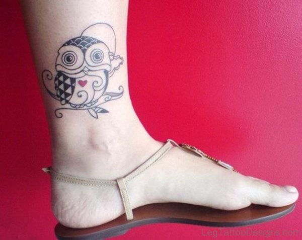 Little Owl Tattoo On Leg