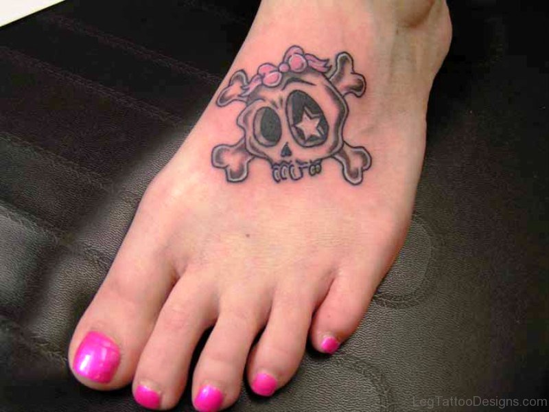 Little Pink Bow With Skull On Foot
