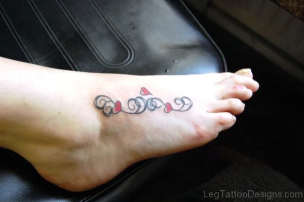 Little Red Hearts Tattoo On Foot