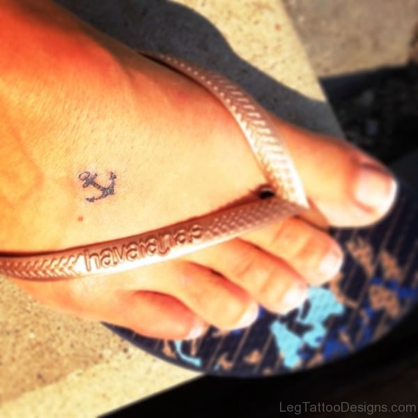 Little Simple Anchor Tattoo On Foot