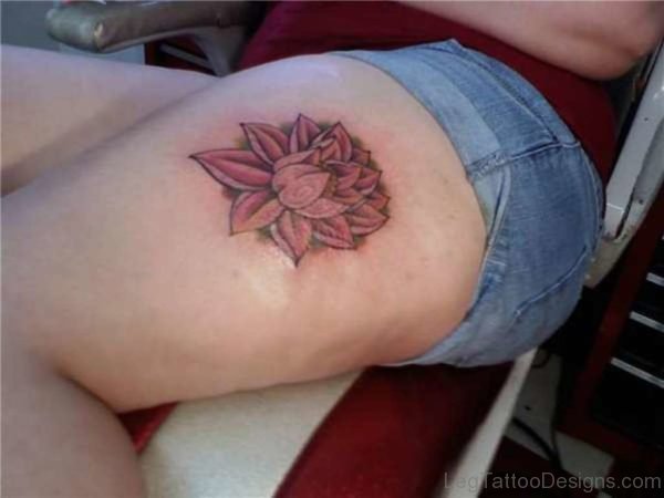 Lotus Tattoo On Girl Thigh