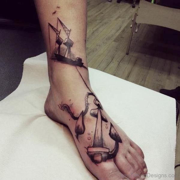 Lovely ANchor Foot Tattoo Design