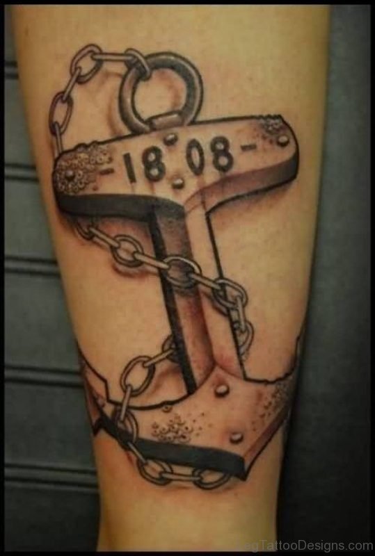 Lovely Anchor Tattoo On Leg