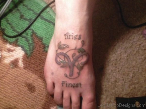Lovely Aries Tattoo On Foot