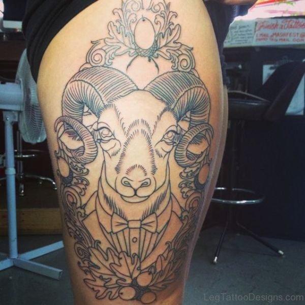 Lovely Aries Tattoo On Thigh