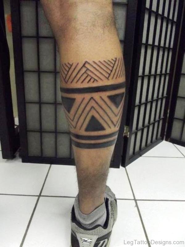 Lovely Band Tattoo On Leg