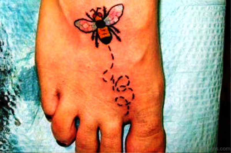 Lovely Bee Tattoo On Foot