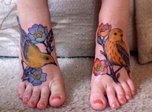 Lovely Bird Tattoo On Foot