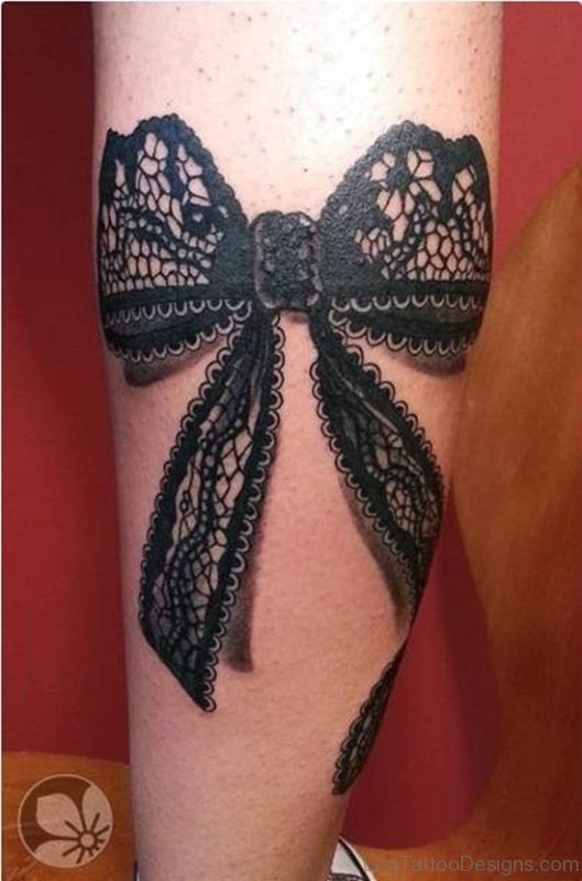 Lovely Bow Tattoo On Leg