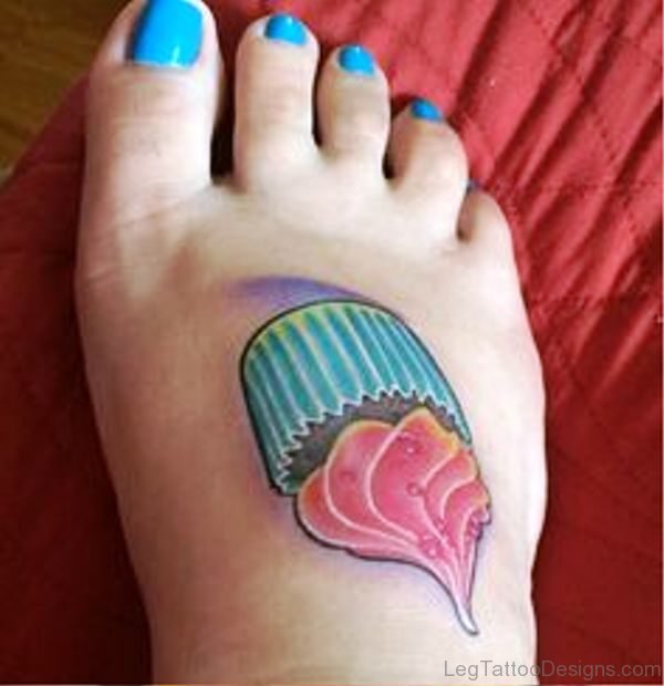 Lovely Cupcake Tattoo On Foot