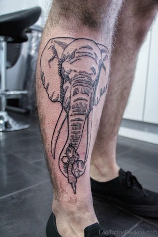 Lovely Elephant Tattoo On Leg