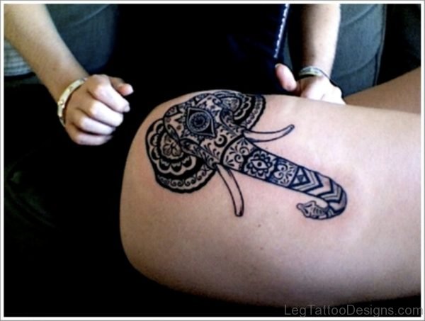 Lovely Elephnat Tattoo On Thigh