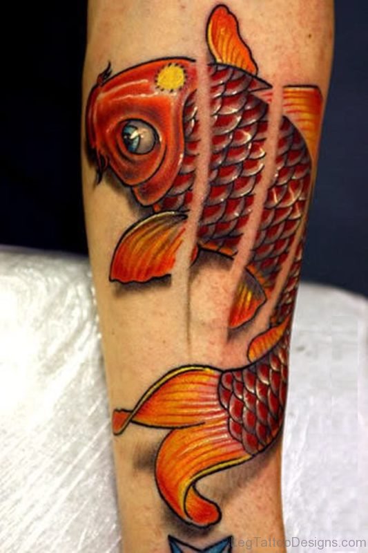 Lovely Fish Tattoo On Leg